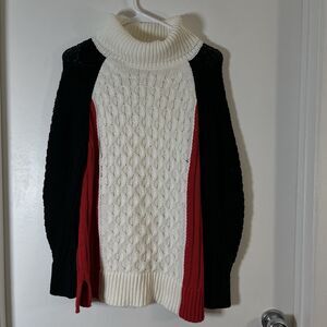 NWT Talbots Mixed Stitch Sweater Colorblock Chunky Knit Red Ivory Sz M
